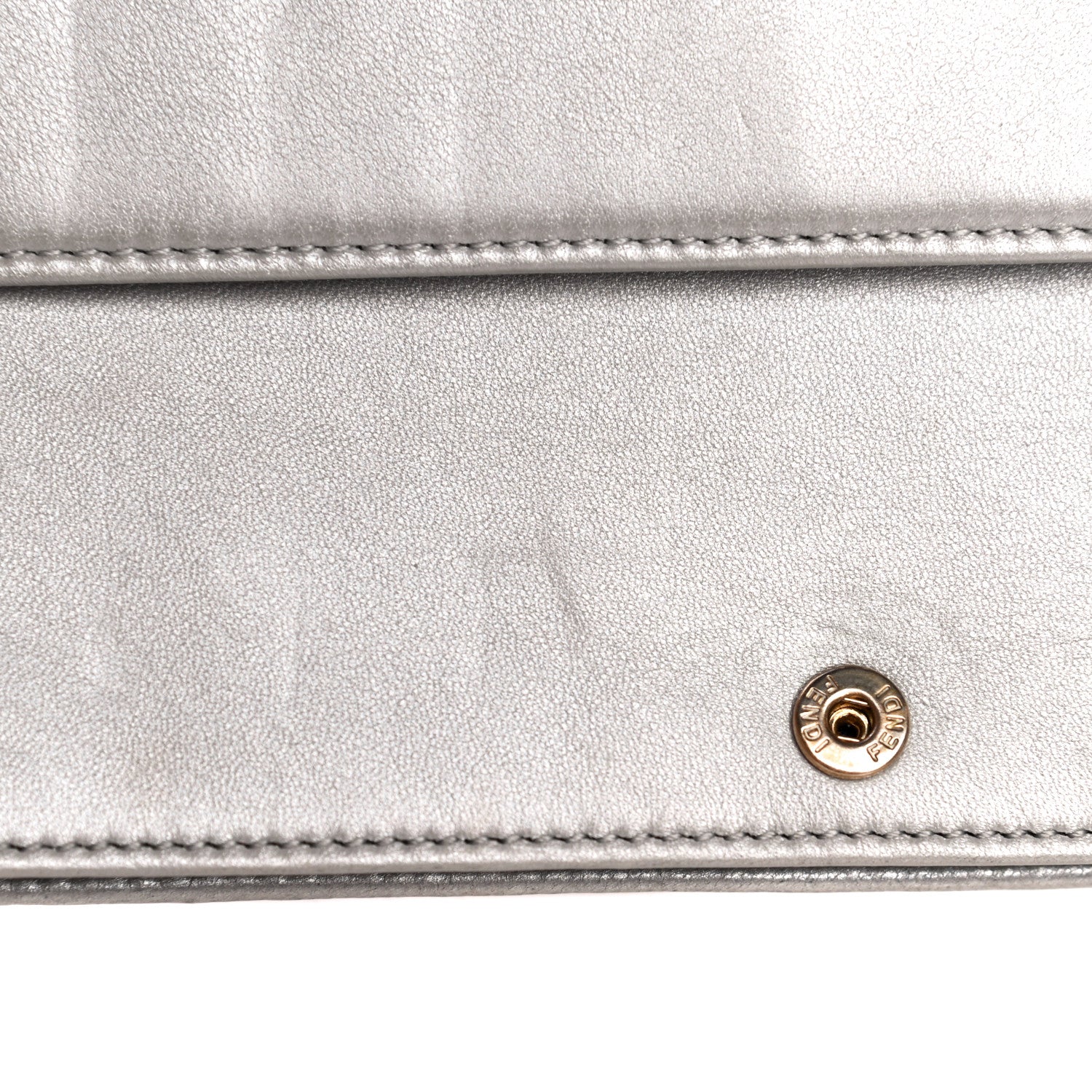 Fendi Metallic Nappa Logo Embossed Long Wallet On Chain Silver 26 of 26
