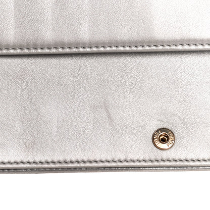 Fendi Metallic Nappa Logo Embossed Long Wallet On Chain Silver 26 of 26