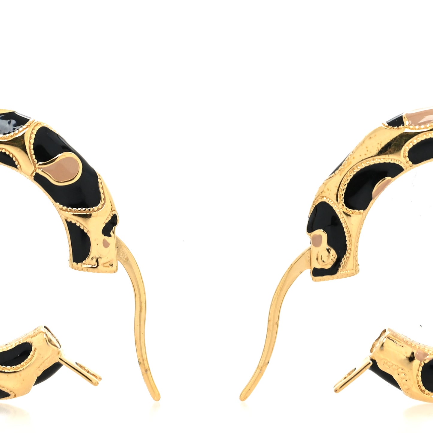 Metal Leopard Print CC Hoop Earrings Gold Black Beige