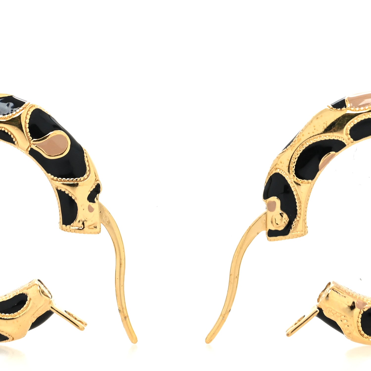 Chanel Metal Leopard Print CC Hoop Earrings Gold Black Beige 3 of 4