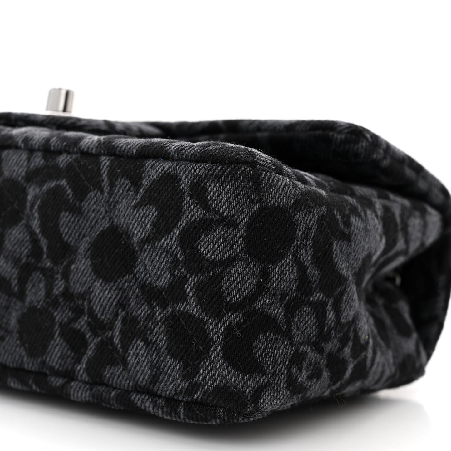 Printed Denim Quilted Flower Mini Rectangular Flap Black