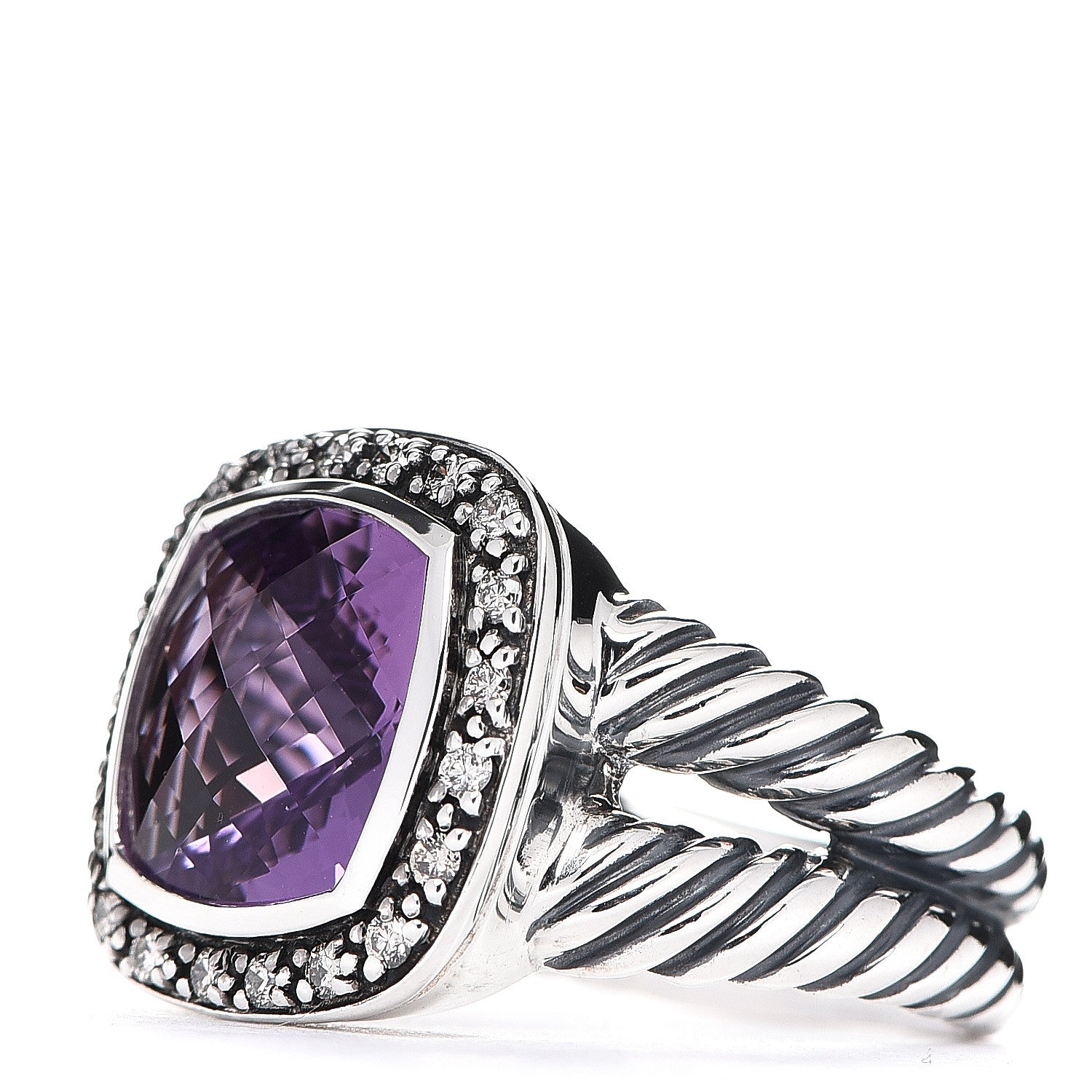 David Yurman Sterling Silver Diamond Amethyst 11mm Albion Ring 54 7 2 of 4