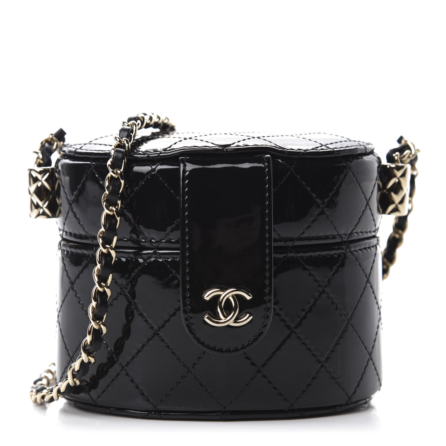 Chanel Patent Quilted Round Small Vanity With Chain Black 1 of 12