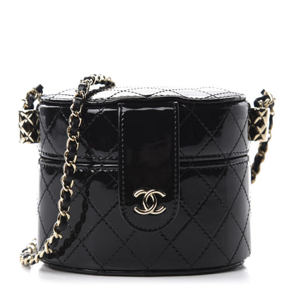 Chanel Patent Quilted Round Small Vanity With Chain Black 1 of 12