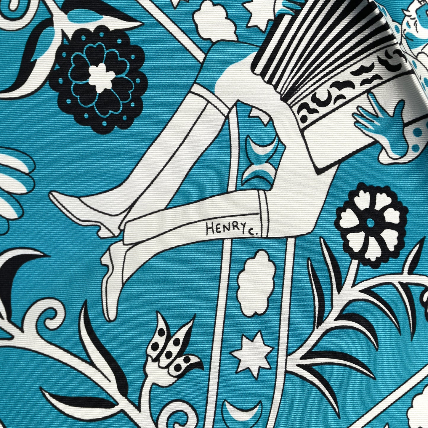 Silk Peuple Du Vent Bandana Scarf 140 Turquoise Black White