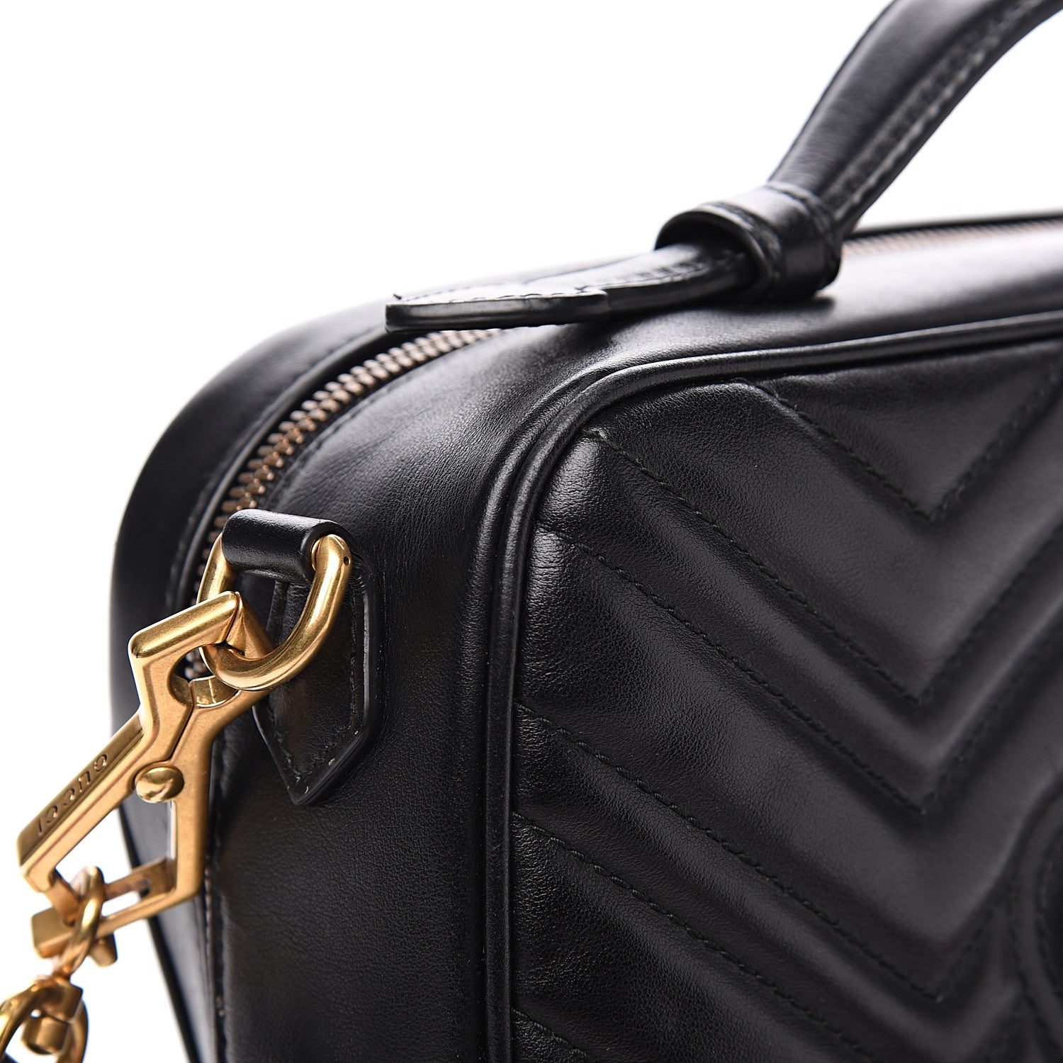 Gucci Calfskin Matelasse Sylvie Web Small GG Marmont Top Handle Shoulder Bag Black 12 of 16