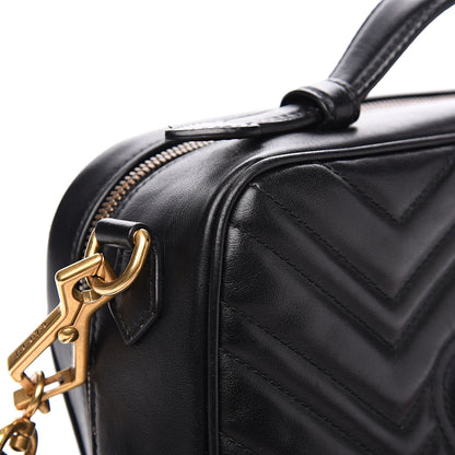 Gucci Calfskin Matelasse Sylvie Web Small GG Marmont Top Handle Shoulder Bag Black 12 of 16