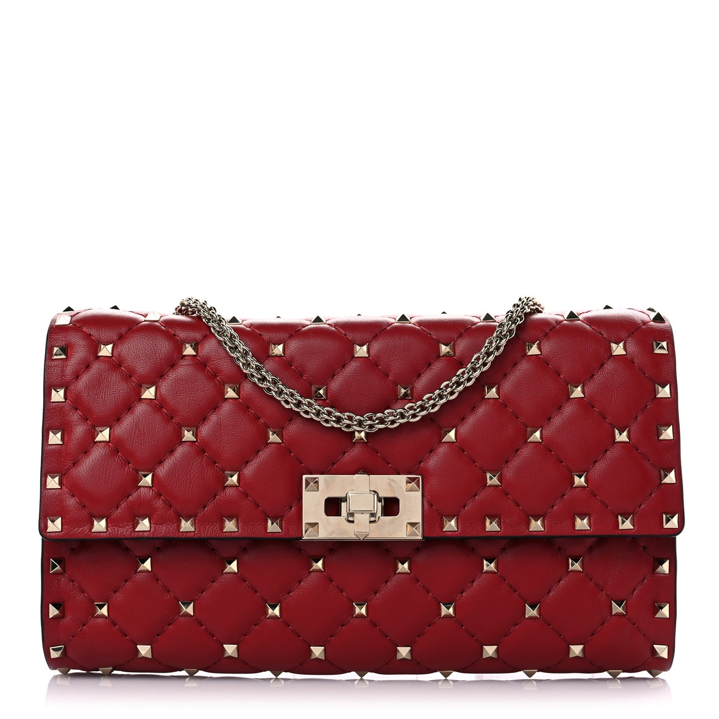 Nappa Rockstud Spike Wallet on Chain Rubino
