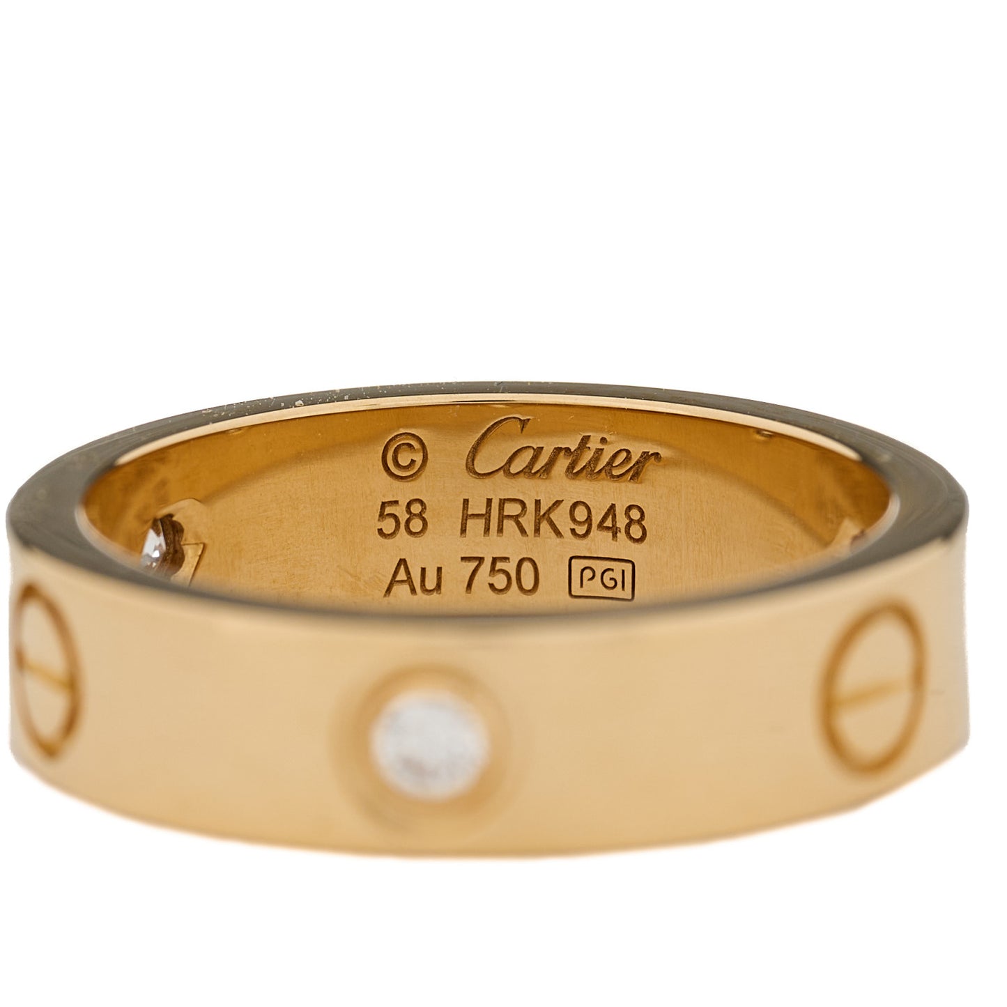 18K Yellow Gold 3 Diamond 5.5mm LOVE Ring 58 8.25