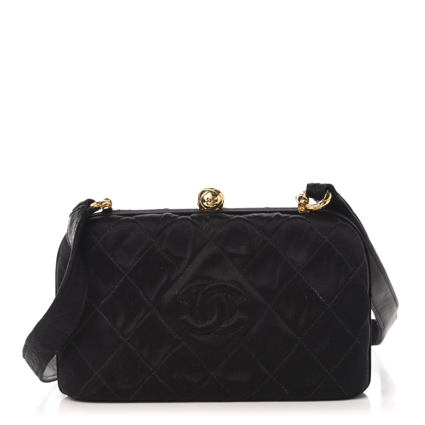 Satin Quilted Shoulder Bag Black