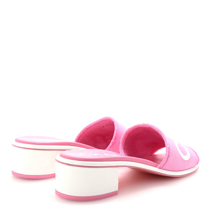 Chanel Cotton Logo Mule Sandals 40 Pink White 5 of 10