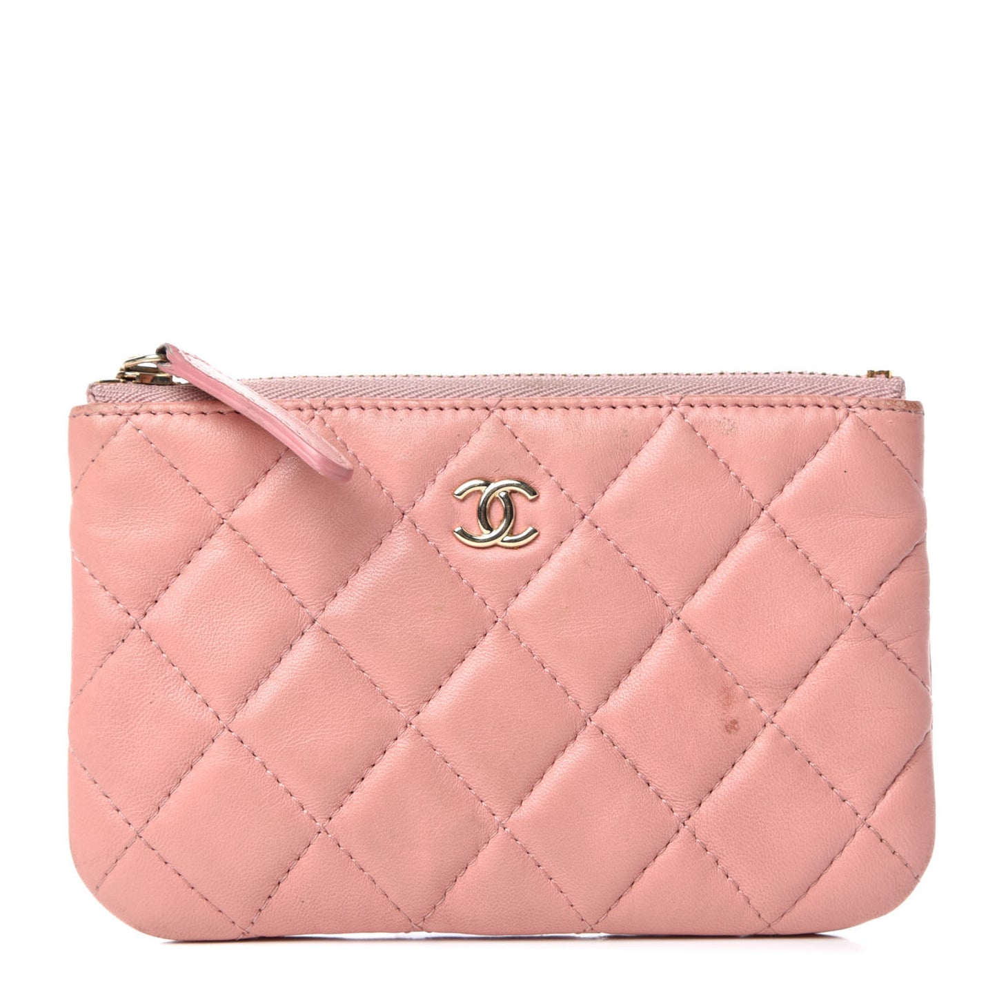 Lambskin Quilted Small Cosmetic Case Pink