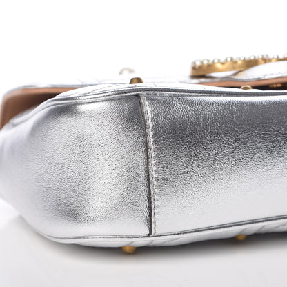 Gucci Metallic Calfskin Matelasse Studded Mini Pearly GG Marmont Shoulder Bag Silver 8 of 9