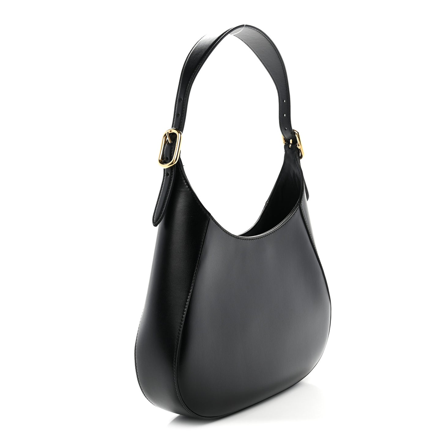 Brushed Calfskin Cleo Adjustable Strap Shoulder Bag Black