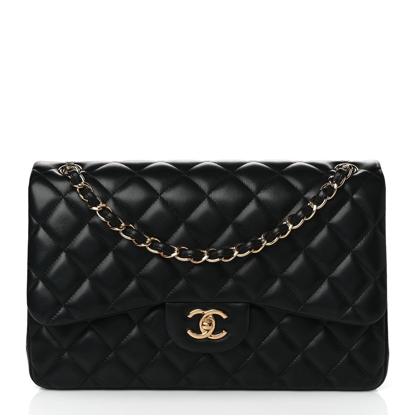 Lambskin Quilted Jumbo Double Flap Black