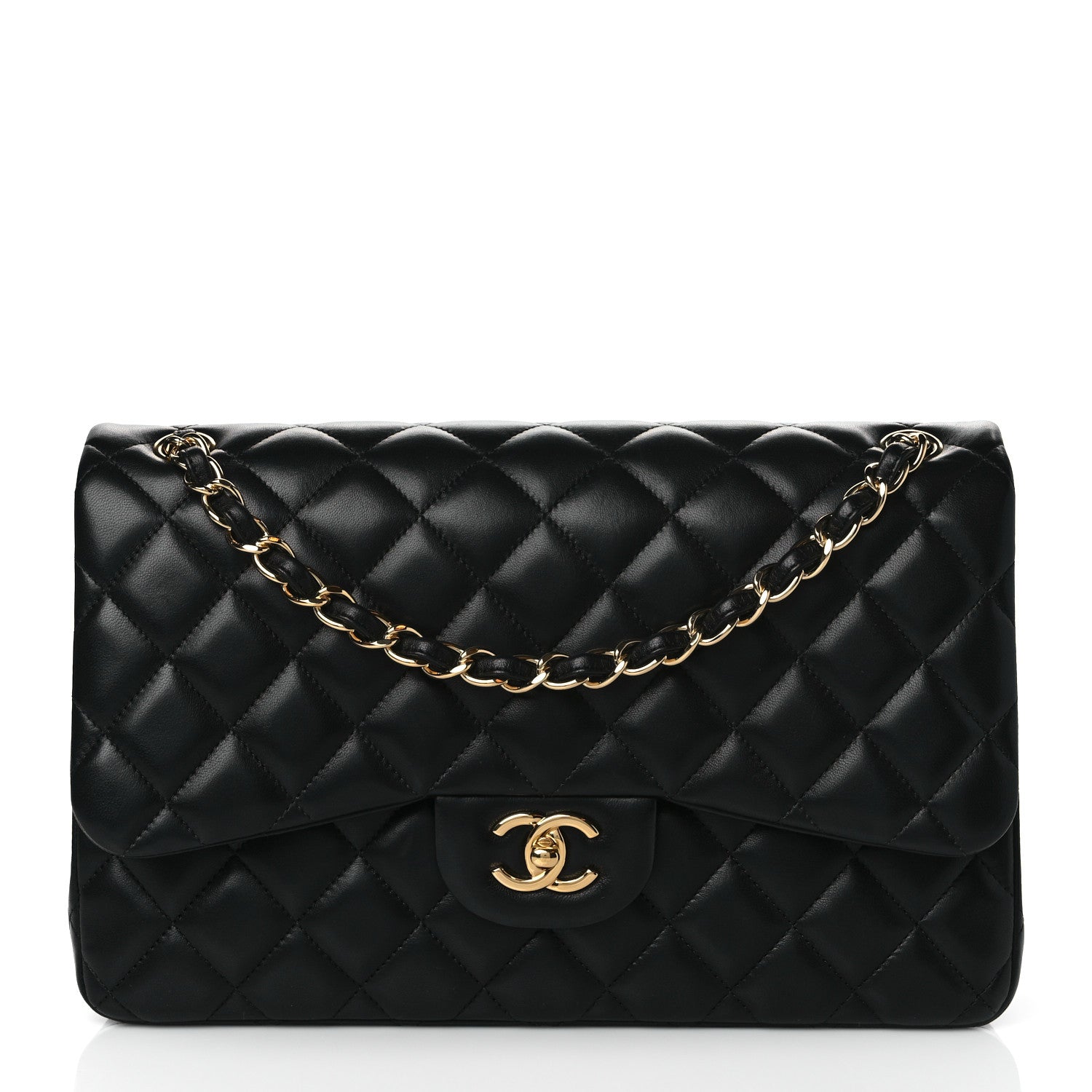 Chanel Lambskin Quilted Jumbo Double Flap Black 1 of 9