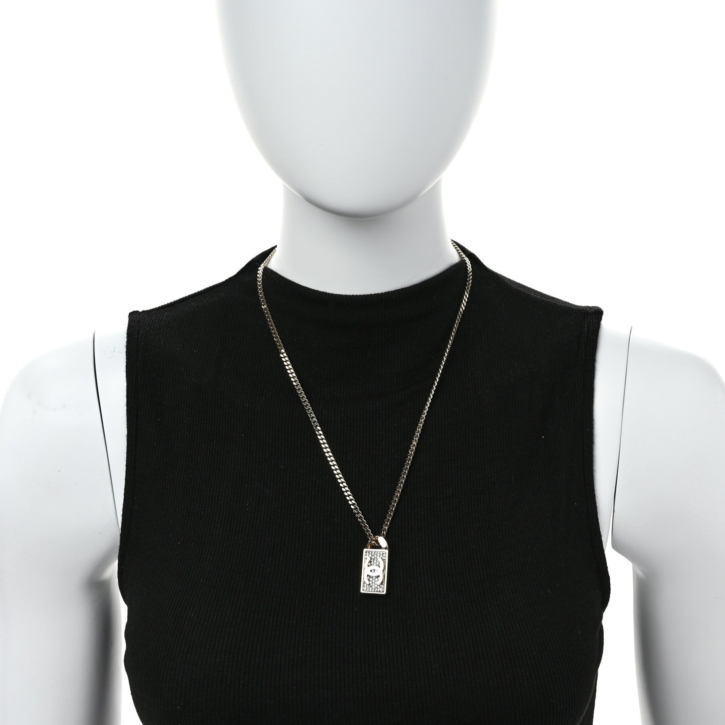 Crystal Dog Tag Charm Necklace Gold