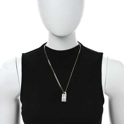 Chanel Crystal Dog Tag Charm Necklace Gold 2 of 5