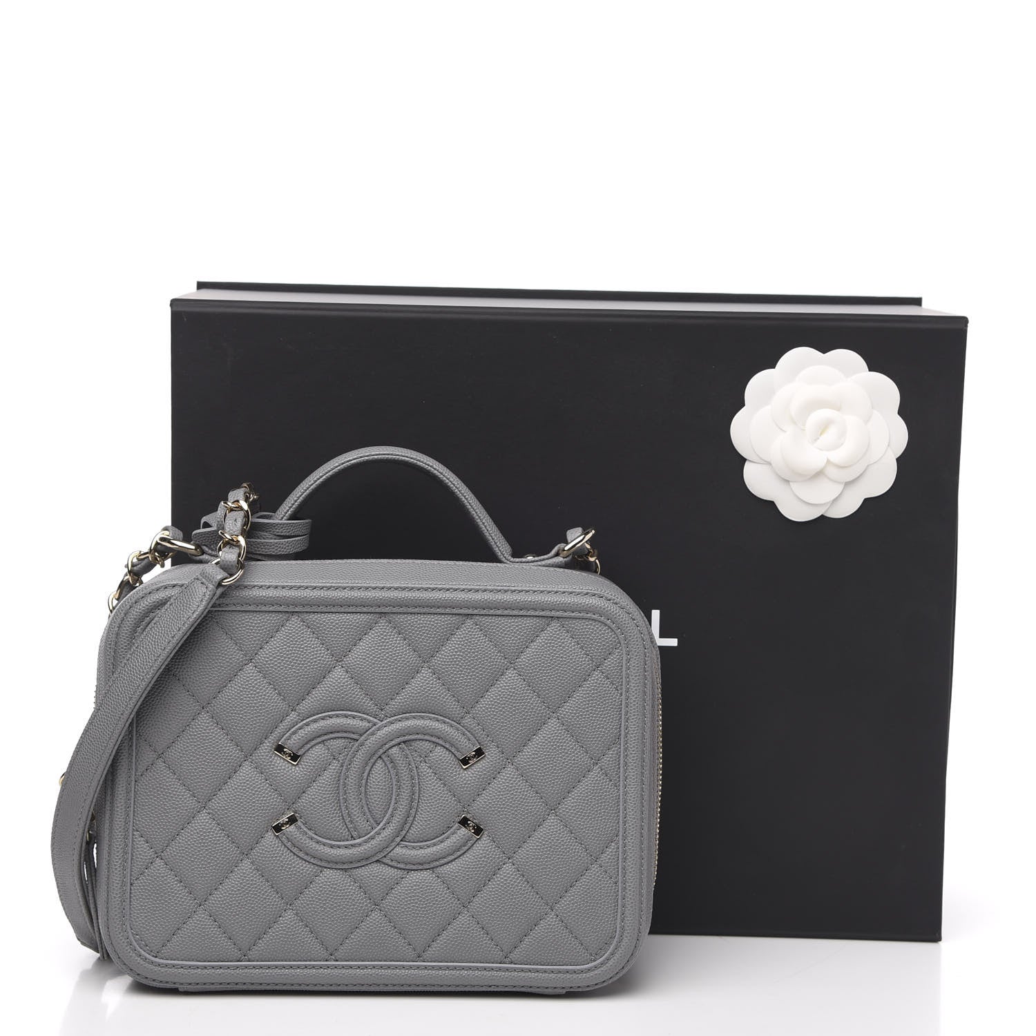 Chanel Caviar Quilted Medium CC Filigree Vanity Case Grey 9 of 9