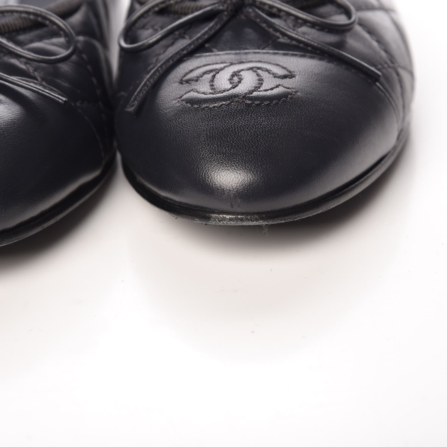 Chanel Lambskin Quilted CC Cap Toe Ballerina Flats 37.5 Navy 10 of 16