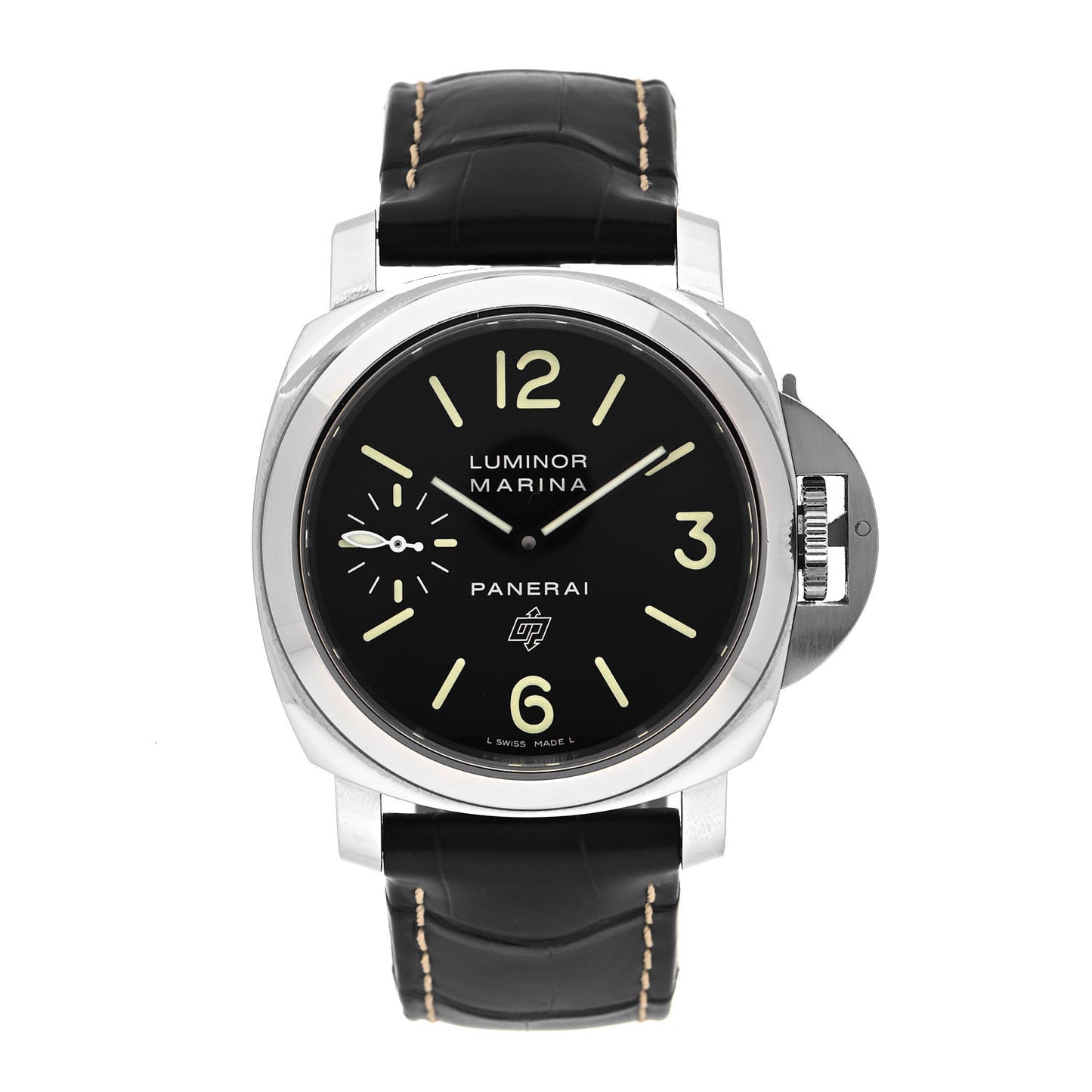 Stainless Steel Alligator 44mm Luminor Marina Manual Winding Watch Black PAM00463