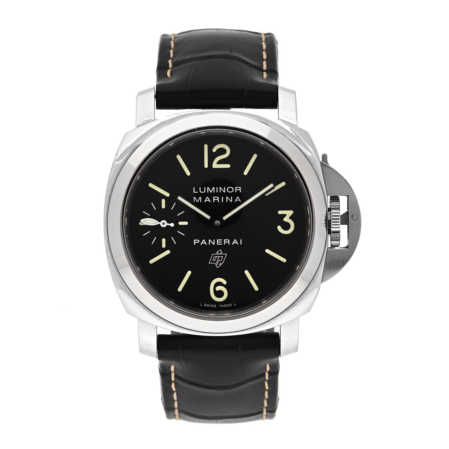 Panerai Stainless Steel Alligator 44mm Luminor Marina Manual Winding Watch Black PAM00463 1 of 5