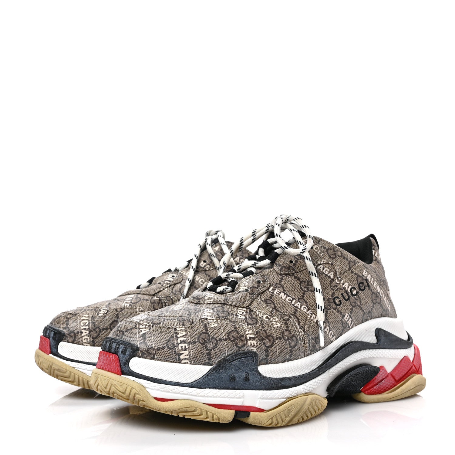 Balenciaga X GUCCI GG Supreme Monogram Allover Logo Mens Triple S Sneakers 43 Beige Ebony Mystic White 3 of 6