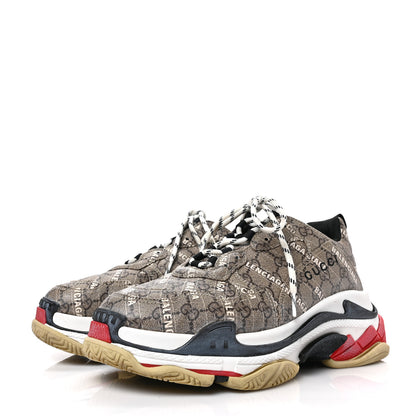 Balenciaga X GUCCI GG Supreme Monogram Allover Logo Mens Triple S Sneakers 43 Beige Ebony Mystic White 3 of 6