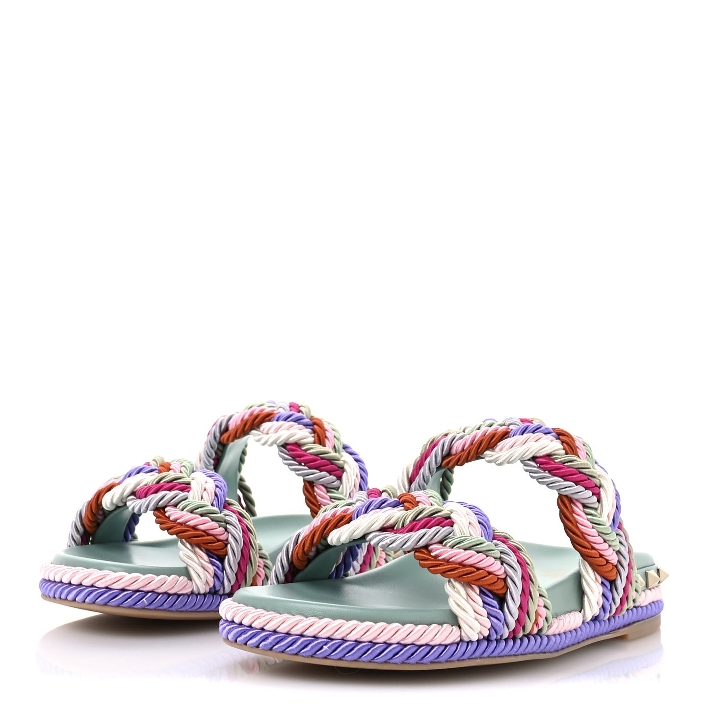 Silk Cord Rockstud Slide Sandals 38 Morning