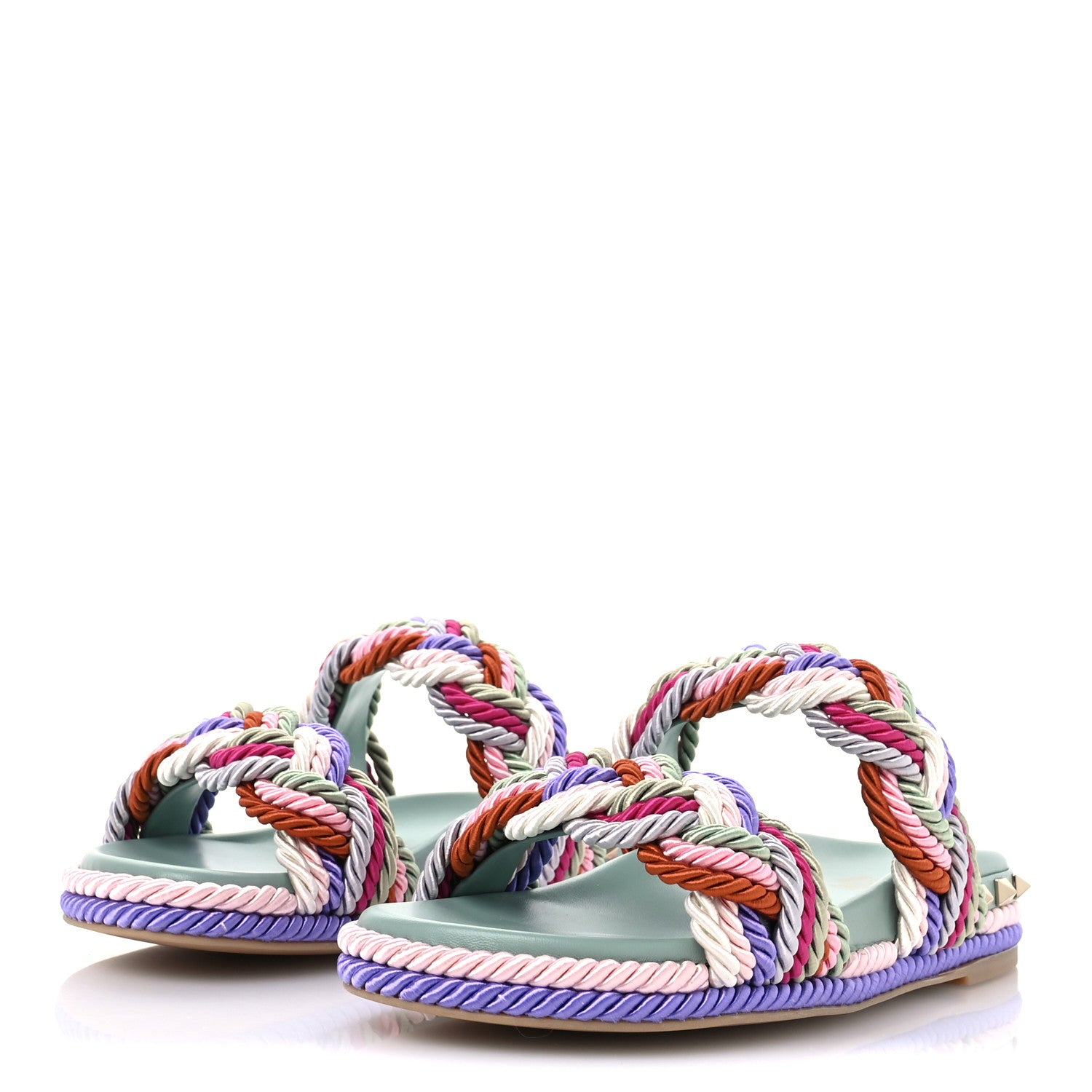 Valentino Garavani Silk Cord Rockstud Slide Sandals 38 Morning 4 of 10