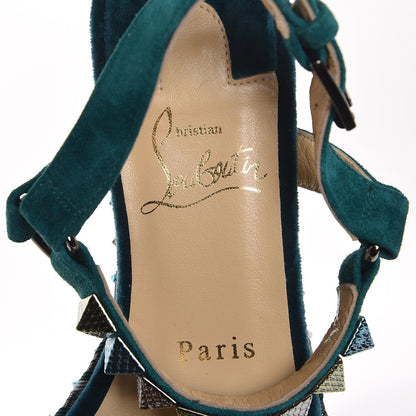 Christian Louboutin Vel Cotton Veau Velours Pyraclou 60 Platform Sandals 36 Green 7 of 8