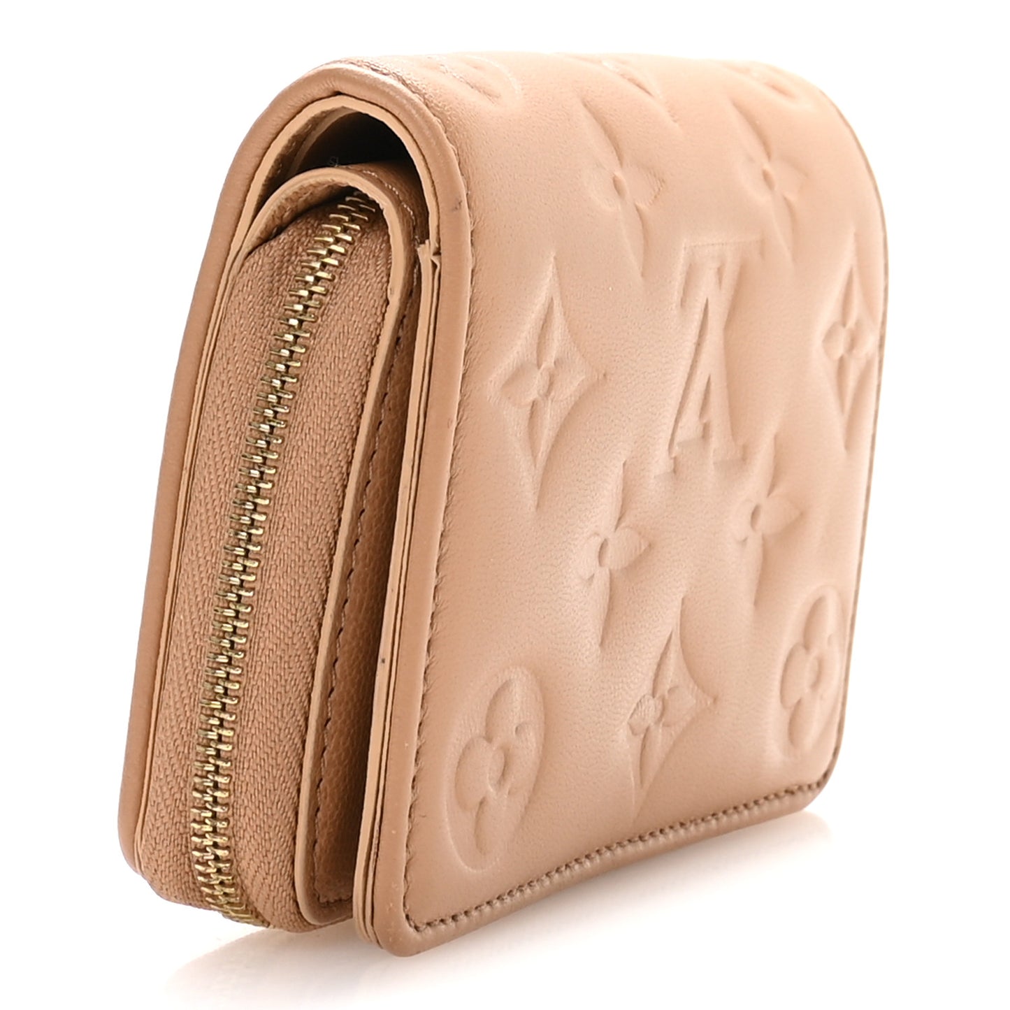 Lambskin Embossed Monogram Lou Coussin Wallet Camel