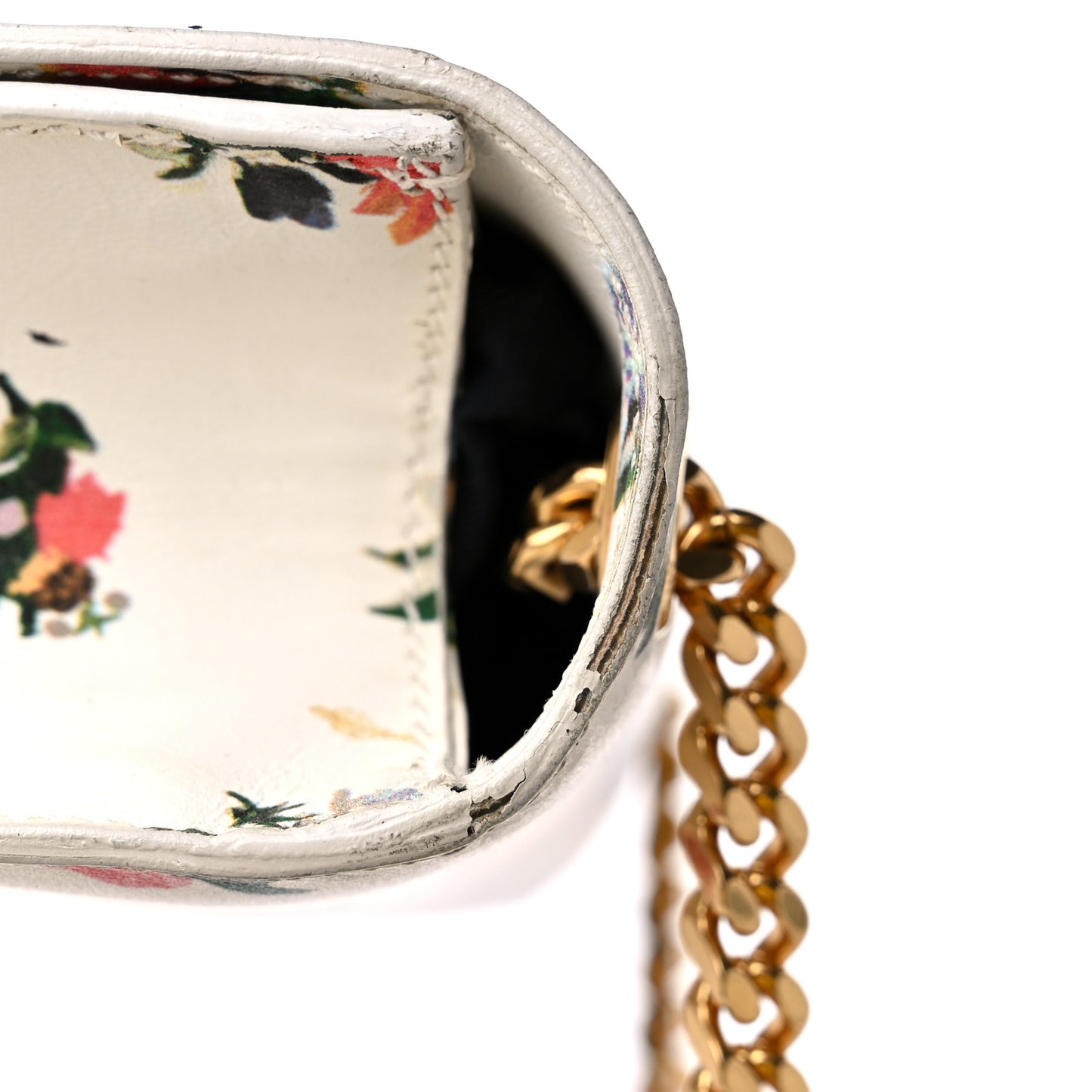 Calfskin Prairie Flower Printed Small Classic Monogram Kate Satchel White