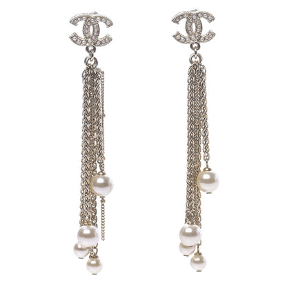 Chanel Glass Pearl CC Long Drop Earrings Gold 1 of 5