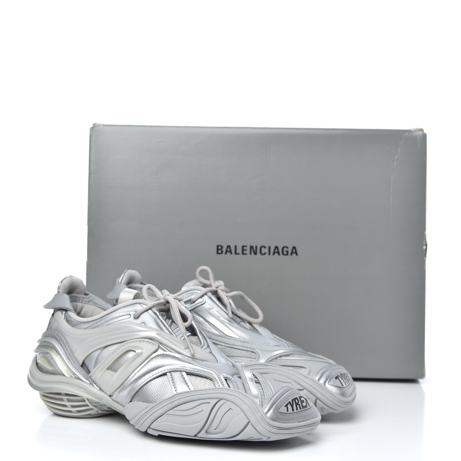 Balenciaga Metallic Rubber Mesh Womens Tyrex Sneakers 38 Monocolor Silver 8 of 8
