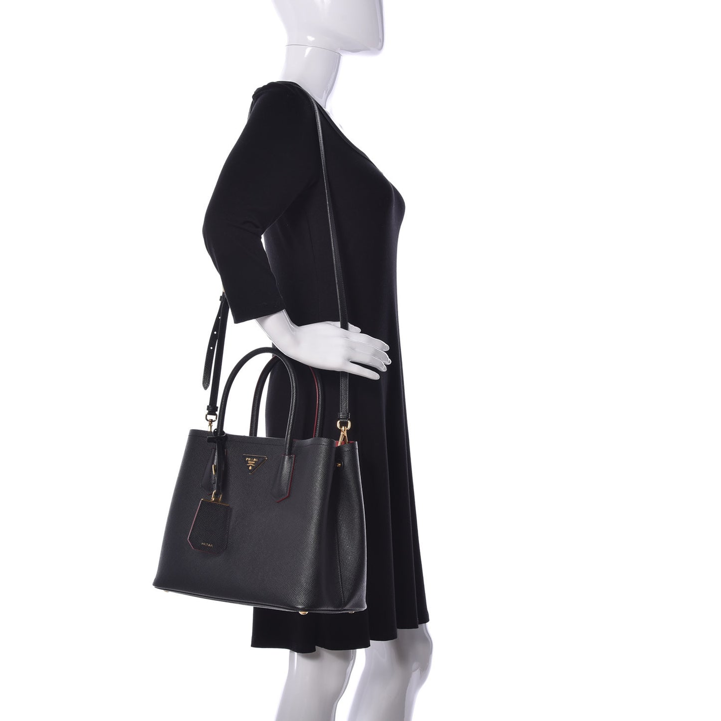 Saffiano Cuir Small Double Bag Black Fuoco