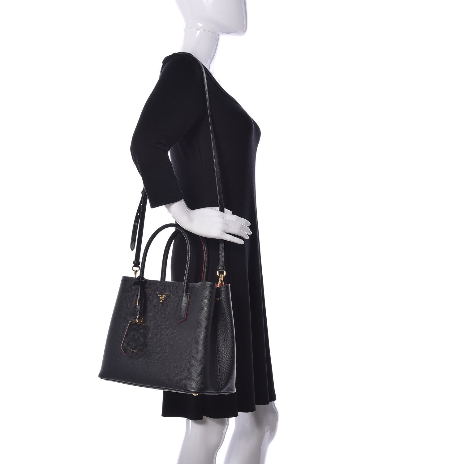 Prada Saffiano Cuir Small Double Bag Black Fuoco 2 of 9