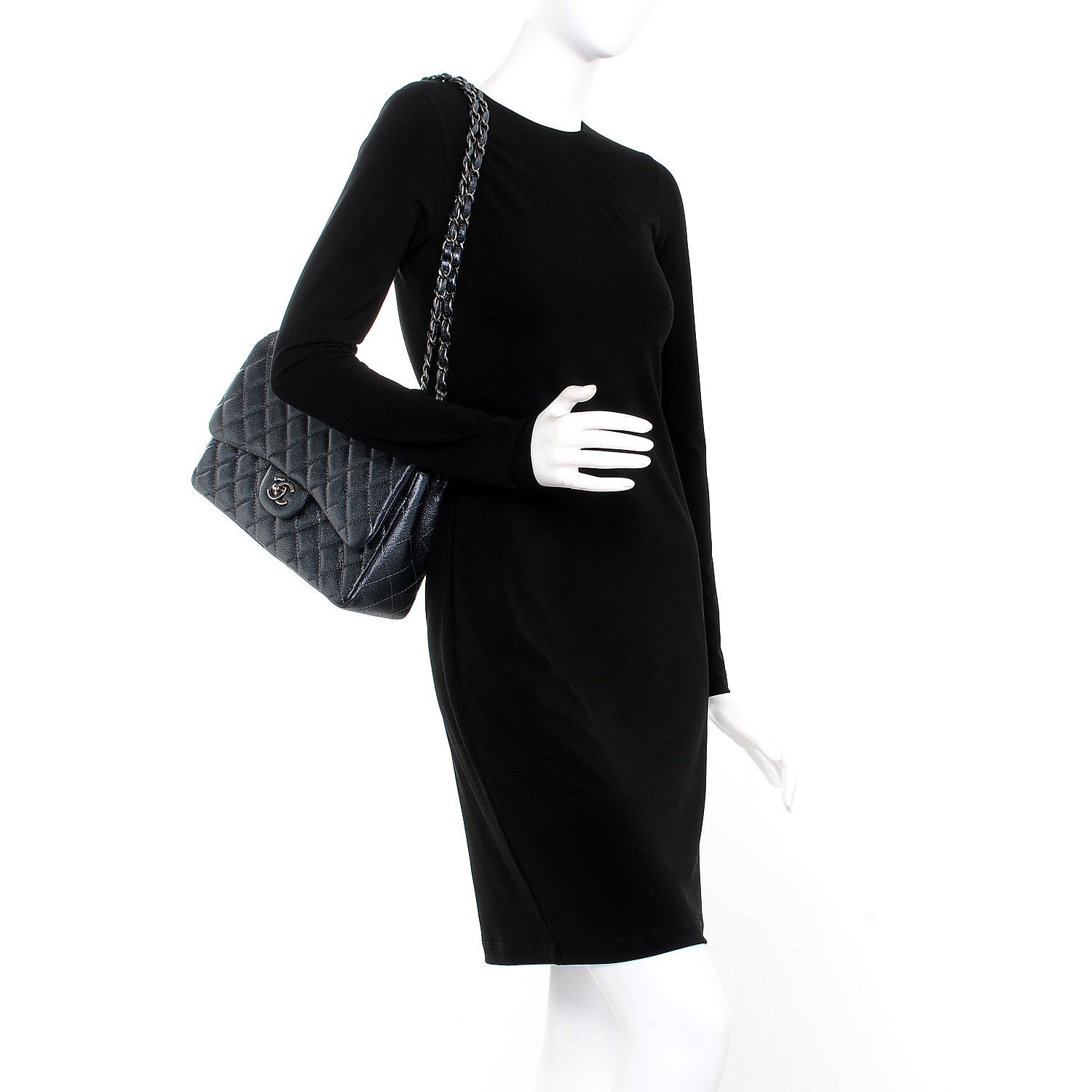 Chanel Metallic Caviar Quilted Jumbo Double Flap Dark Grey 3 of 8