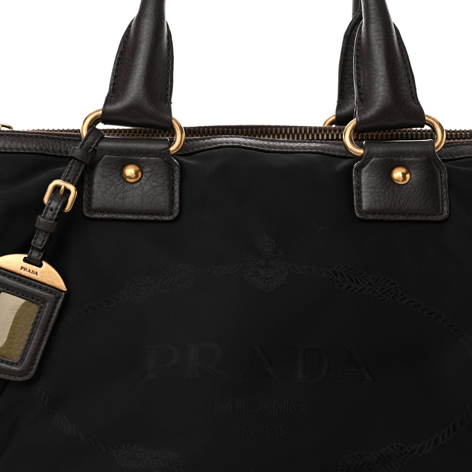 Prada Tessuto Nylon Jacquard Logo Tote Black Teak 7 of 15