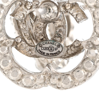 Chanel Crystal Coco Flapper Camellia CC Stud Earrings Silver 4 of 5