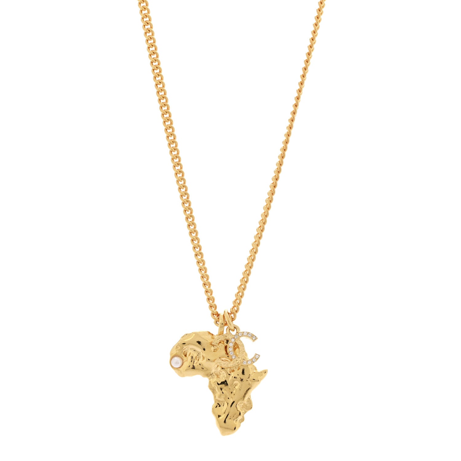 Chanel Crystal Pearl CC Africa Pendant Necklace Gold White 4 of 7