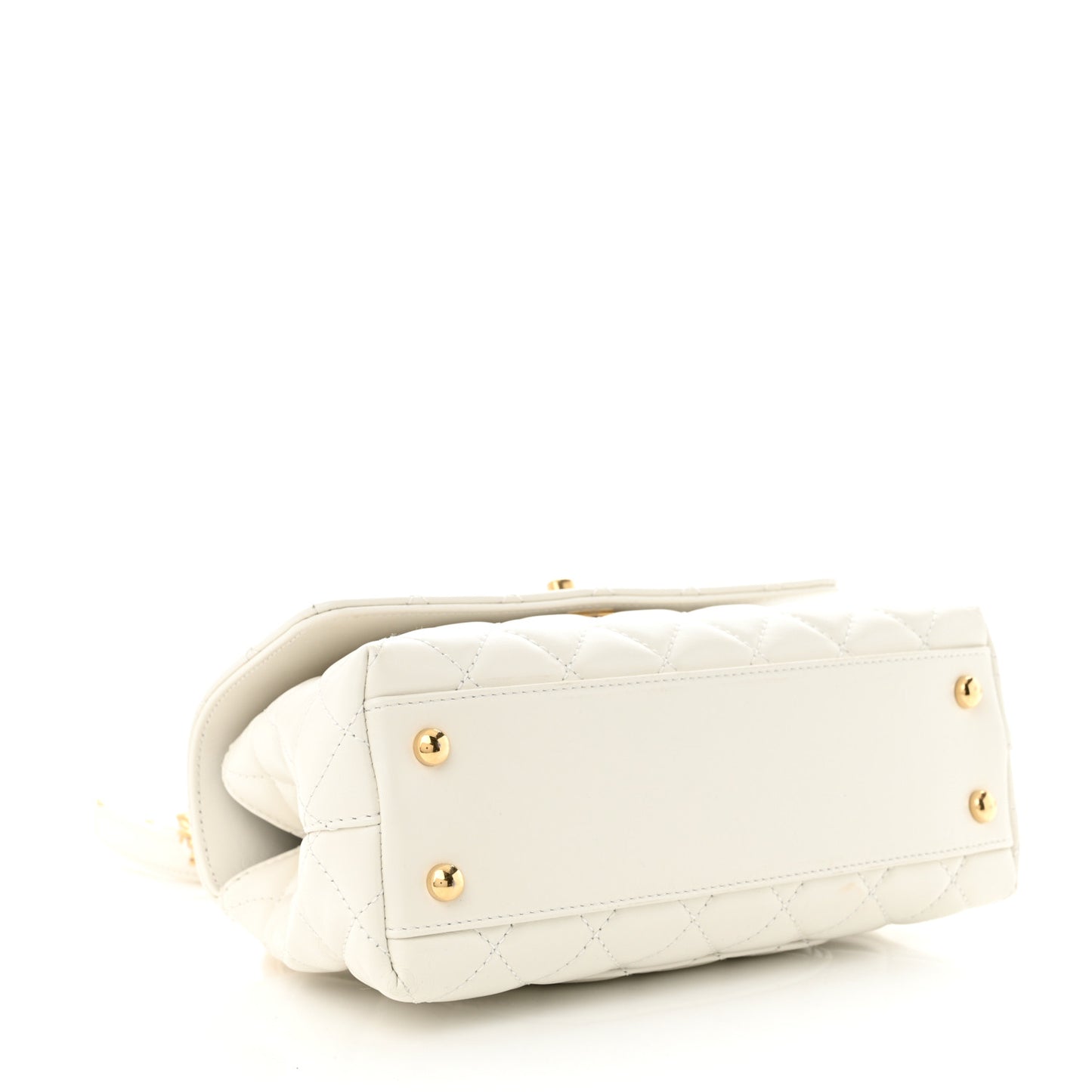 Shiny Calfskin Quilted Mini Coco Chain Gold Handle Flap White