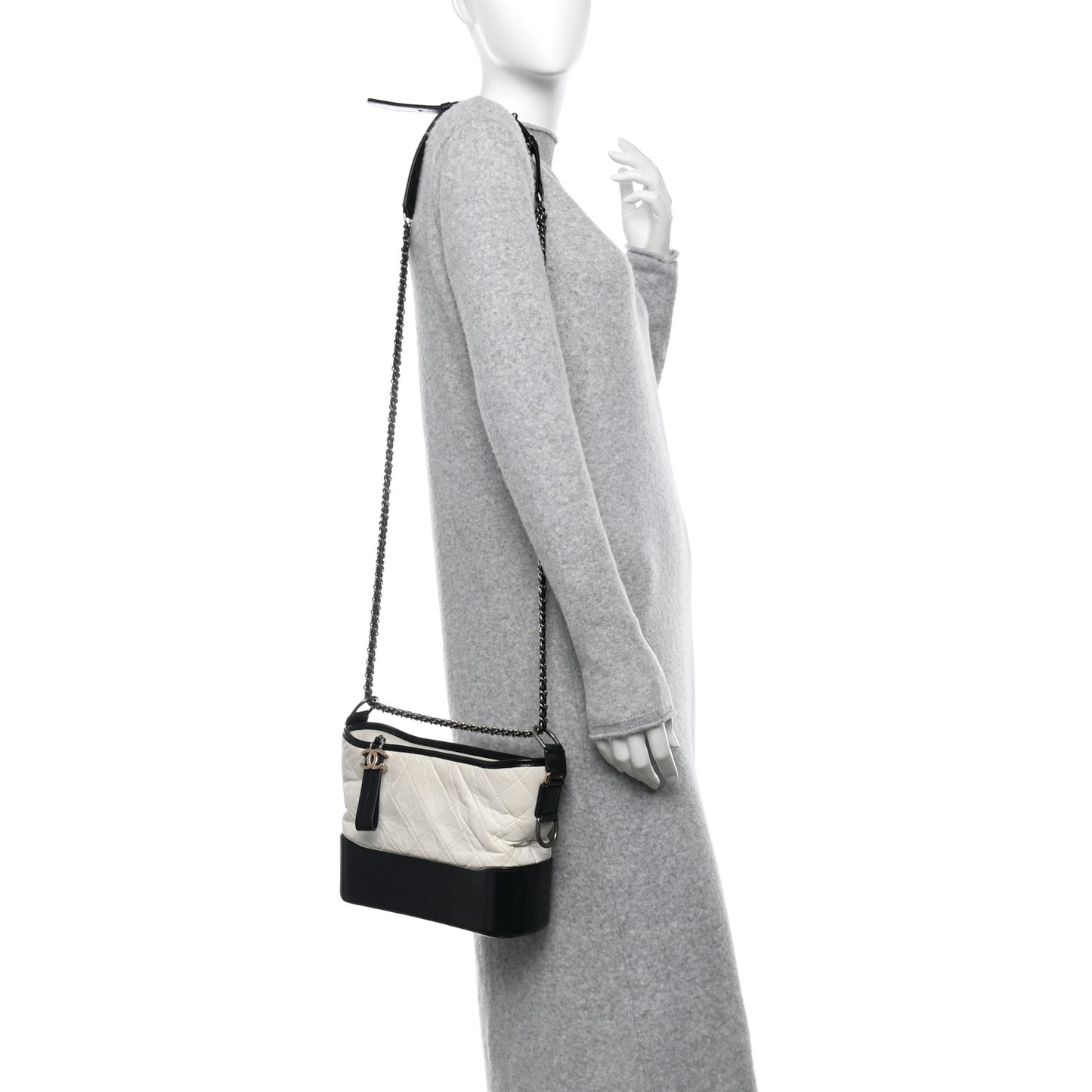 Aged Calfskin Quilted Small Gabrielle Hobo Black White