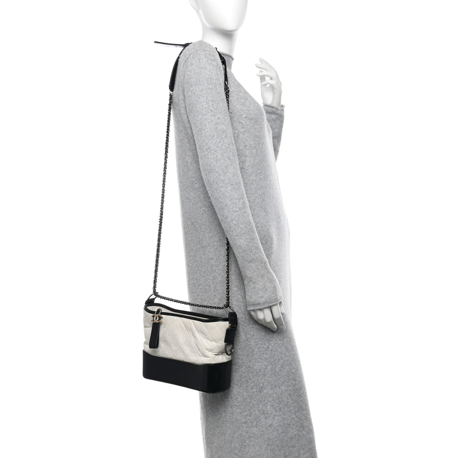 Chanel Aged Calfskin Quilted Small Gabrielle Hobo Black White 2 of 12