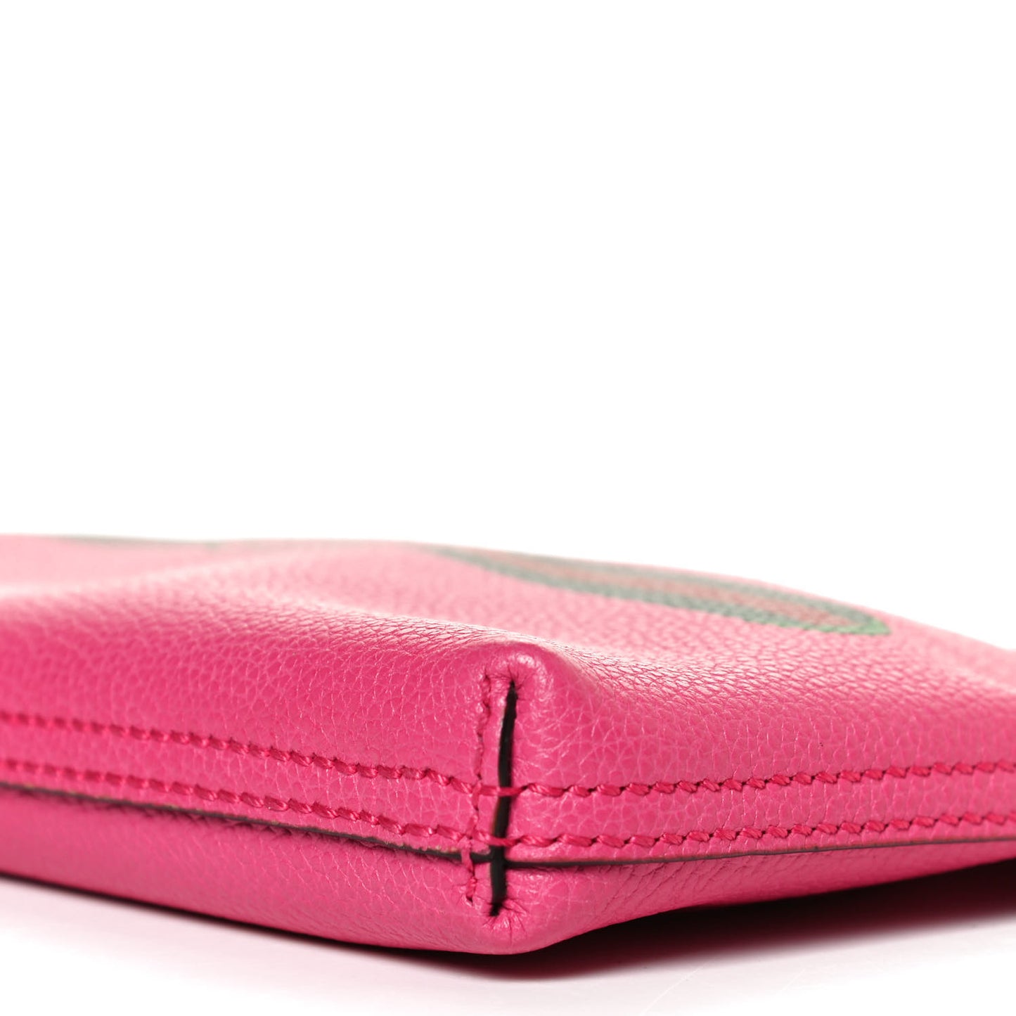 Pebbled Calfskin Medium Logo Portfolio Clutch Box Pink Green