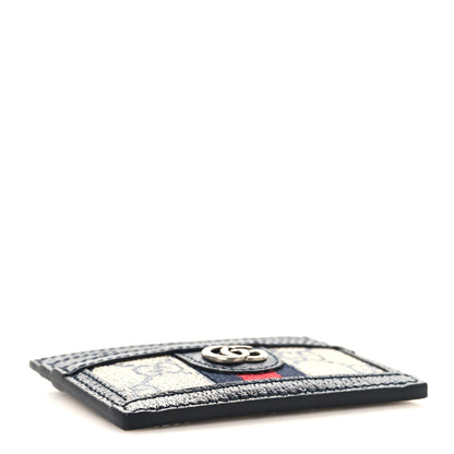 Gucci GG Supreme Monogram Textured Dollar Calfskin Web Ophidia Card Holder Beige Blue 4 of 6