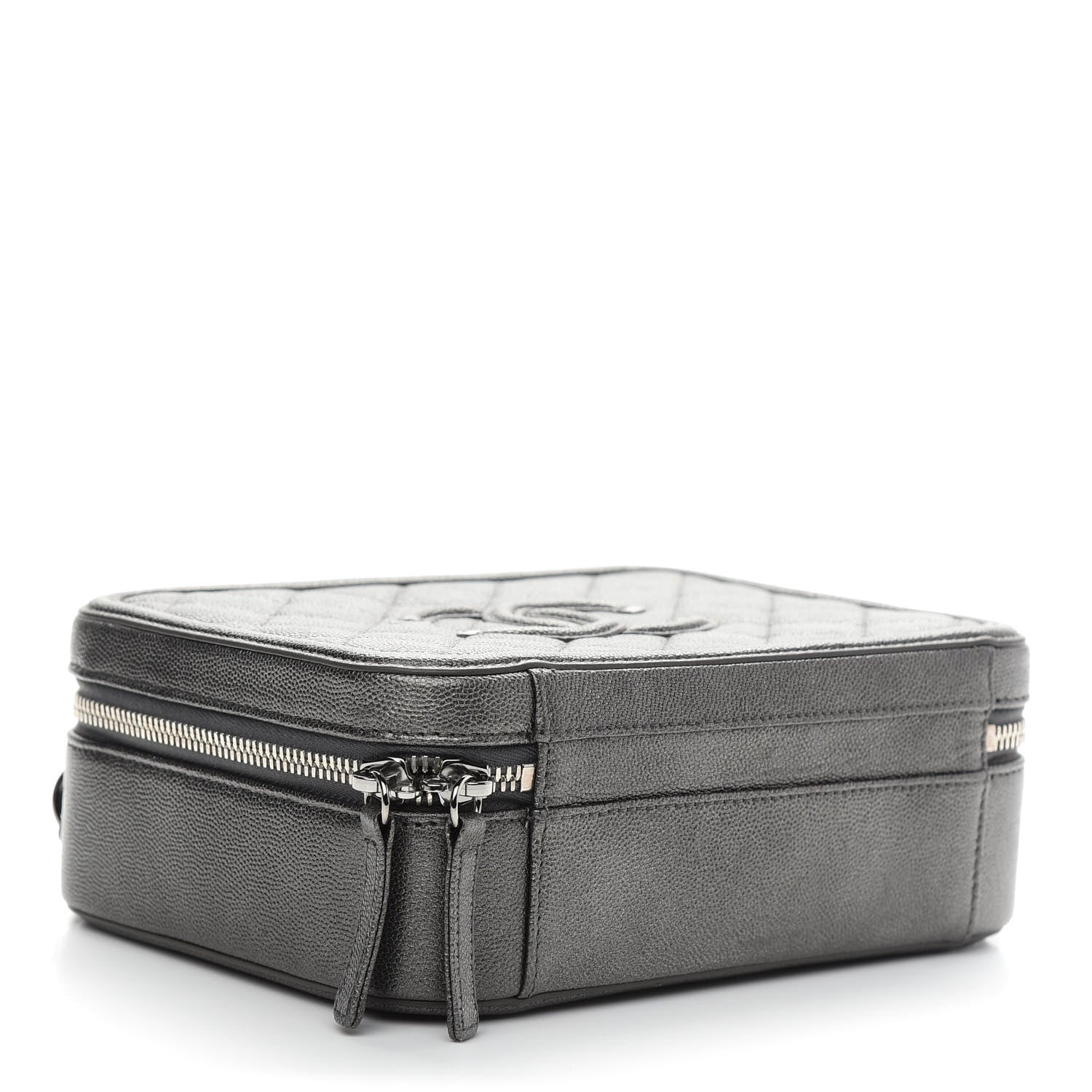 Chanel Metallic Caviar Quilted Medium CC Filigree Vanity Case Dark Silver 4 of 9