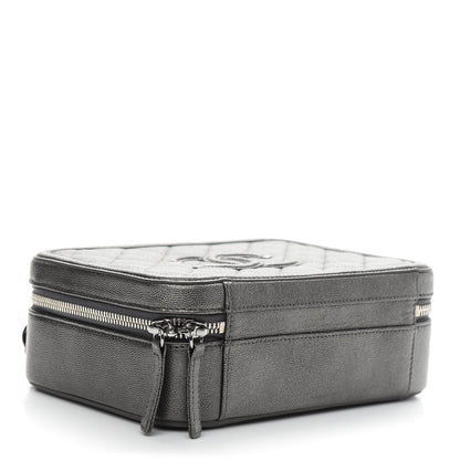 Chanel Metallic Caviar Quilted Medium CC Filigree Vanity Case Dark Silver 4 of 9