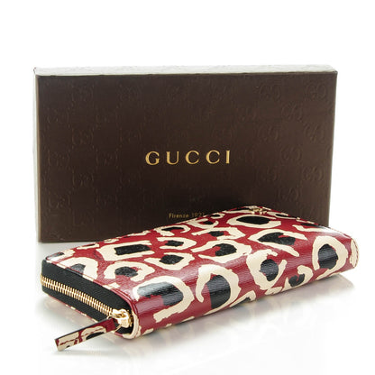 Gucci Leather Leopard Print Zip Around Wallet Red 4 of 7