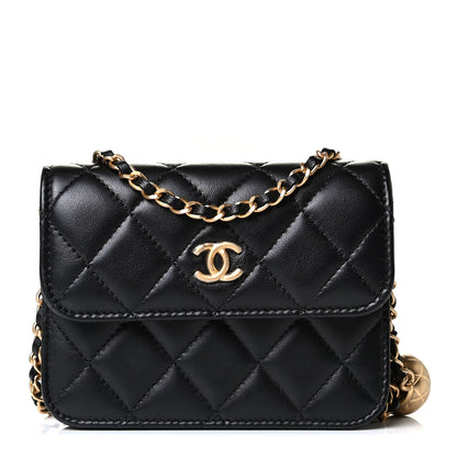 Chanel Lambskin Quilted Pearl Crush Clutch With Chain Black 1 of 7